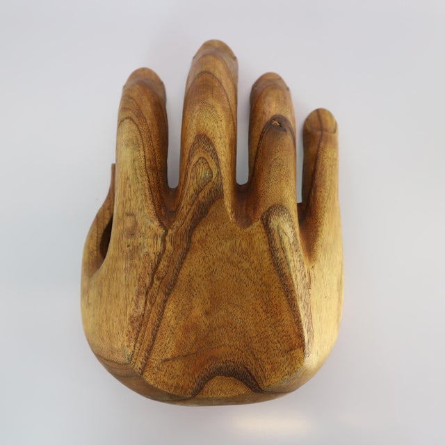 Mexican Fruit Bowl caved on solid Wood in Hand Form For Sale - Image 3 of 4