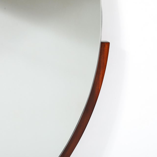 Wood Art Deco Round Mirror With Walnut & Black Lacquer Half Border Detailing For Sale - Image 7 of 14