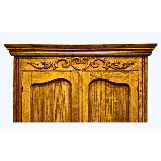 **Antique Oak Wardrobe Armoire**Massive Storage Space**Carved Wood Ornate Hardware** For Sale - Image 12 of 12