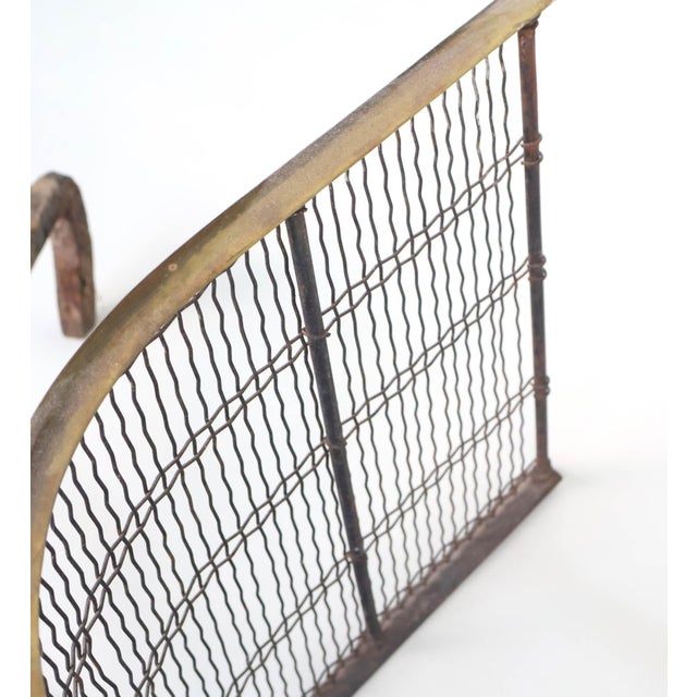 Antique Federal Brass and Iron Fireplace Andirons and Fire Screen—Three Piece Set For Sale - Image 4 of 11