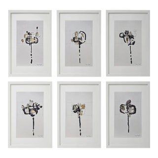 Set of 6 - One-of-a-Kind Organic Modern Framed Botanic Floral Oil Paintings by Diane Grant - Secession Style / Herbarium / Floral / Earth Tones For Sale