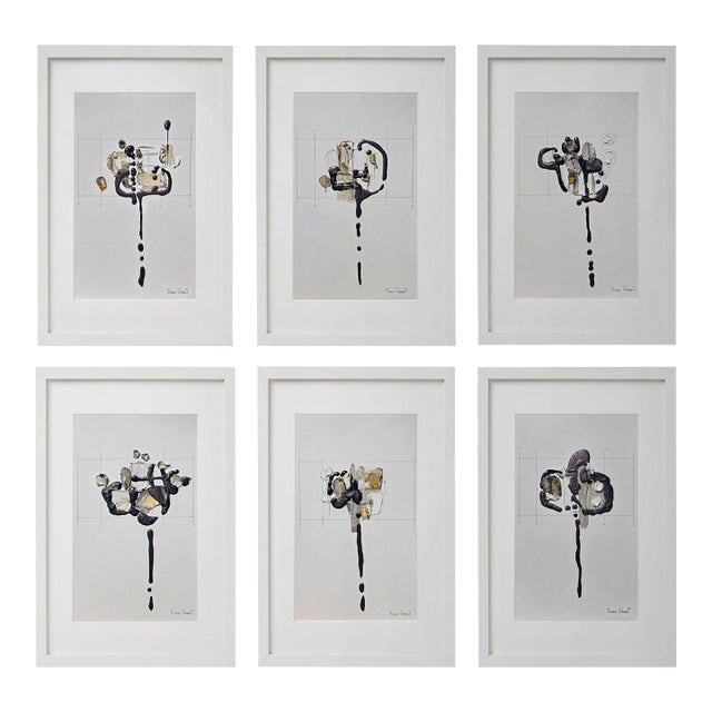 Set of 6 - One-of-a-Kind Organic Modern Framed Botanic Floral Oil Paintings by Diane Grant - Secession Style / Herbarium / Floral / Earth Tones For Sale
