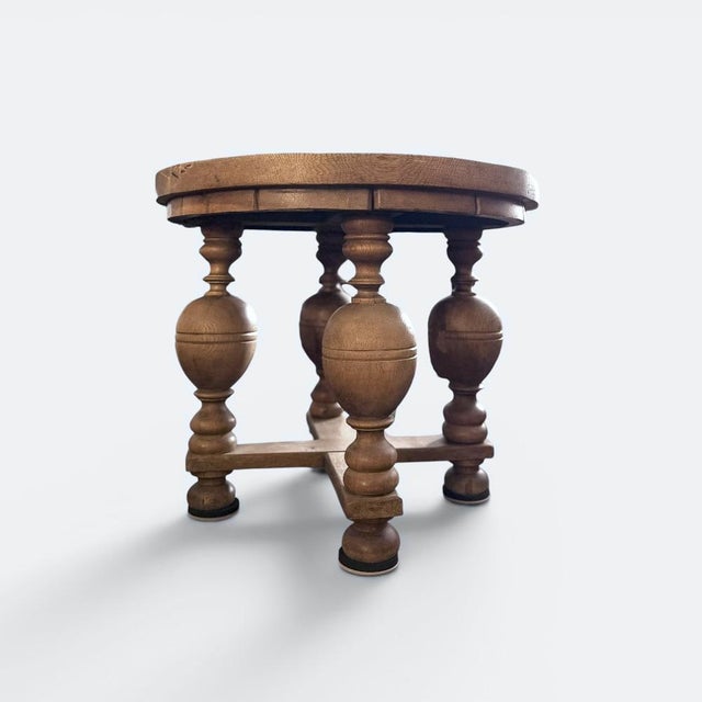 Brutalist style round oak coffee table | denmark | mid-20th century round coffee table executed in oak and produced in...