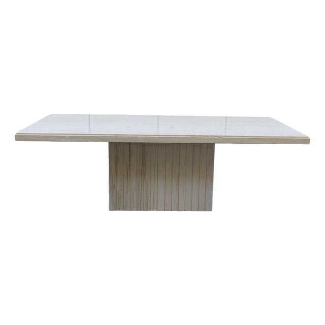 Vintage 1970s Italian Travertine Pedestal Dining Table – Mid-Century Modern For Sale