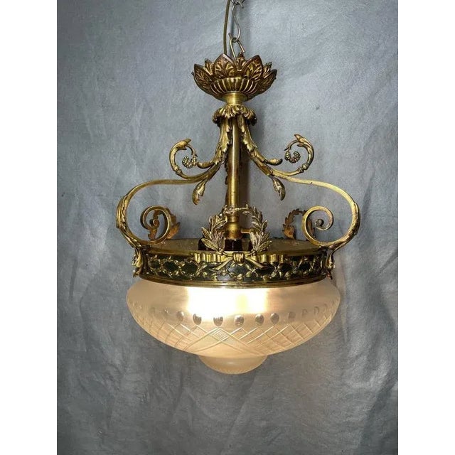 Gold French Pendant Light in Gilt Bronze For Sale - Image 8 of 8