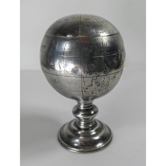 Modern Early 20th Century Chinese Pewter Globe Form Tea Caddy For Sale - Image 3 of 18