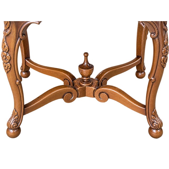 Wood French Louis XV Style Walnut Tea Table With Removable Glass Tray & Floral Marquetry For Sale - Image 7 of 9