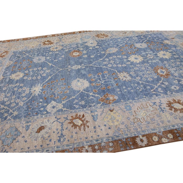 Blue Apadana's Artisan Collection Handmade Allover Designed Wool Rug For Sale - Image 9 of 11