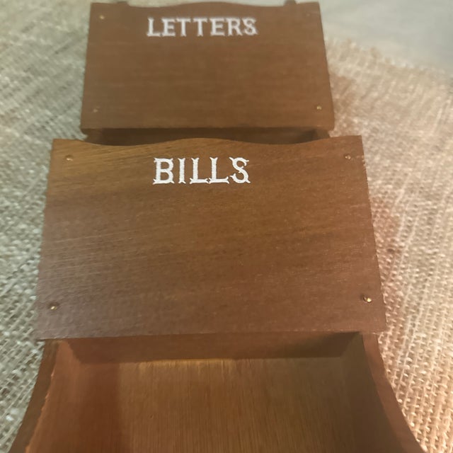 Mid-Century Modern Vintage MCM 3 Tier Wood Wall Mount Letters Holder Organizer For Sale - Image 3 of 7