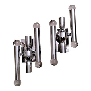 Space Age Sciolari Gaetano Style Italian Wall Sconces in Chrome-Plated Brass - a Pair For Sale