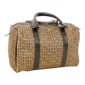 Pierre Balmain Paris Brown Leather & Coated Canvas Geometric Tote Zip Top 1970s
