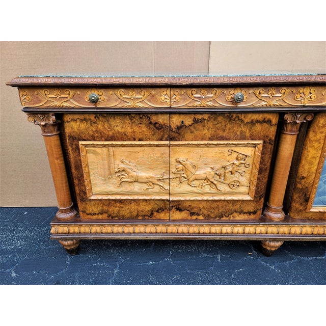 Antique Hand Carved Walnut Italian Empire Credenza Bar Cabinet Sideboard 10 Foot For Sale - Image 4 of 13