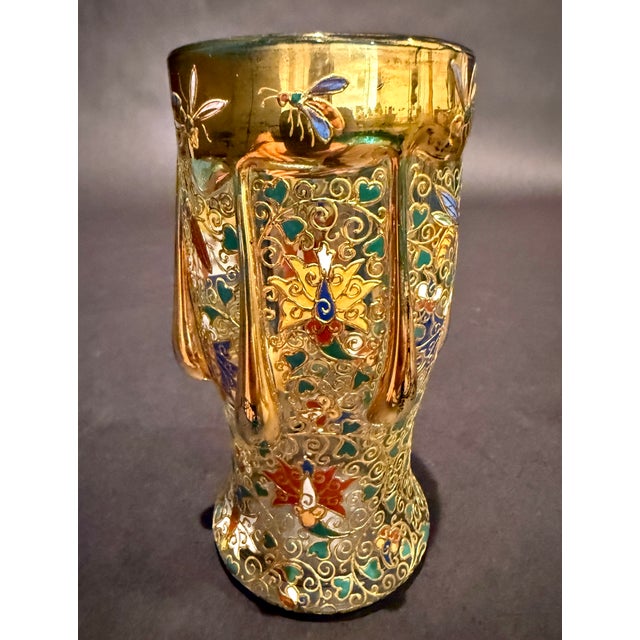 Gold Moser Antique Bohemian Art Nouveau Enameled & Gilded Glass Insect Cabinet Vase For Sale - Image 8 of 11