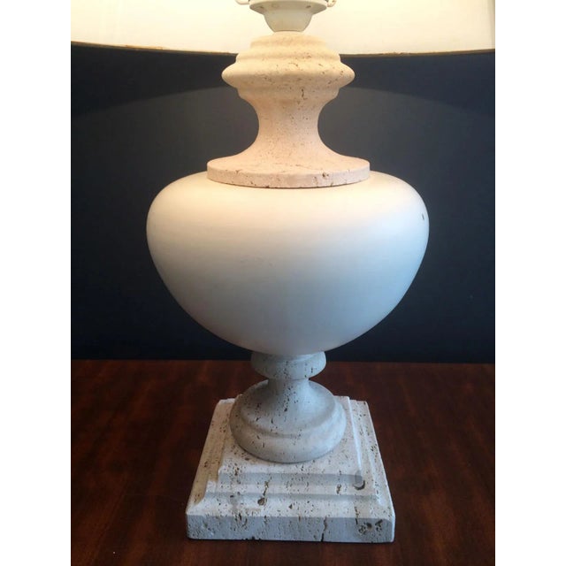 Circa 1970 French Ceramic & Travertine Base Table Lamp For Sale - Image 10 of 11