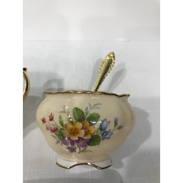 Ivory Foley Meadowsweet Creamer, Sugar and Tray Bone China Set With Demi Spoon - 4 Piece Sey For Sale - Image 8 of 13