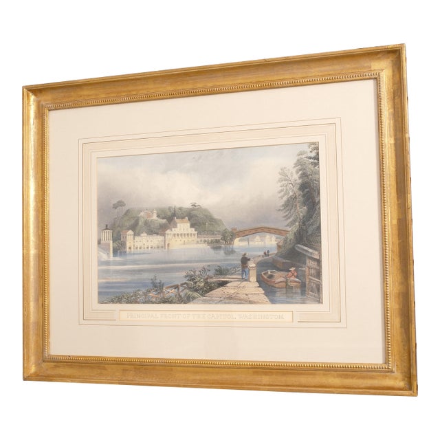 Vintage Colored Engravings of Principal Front of Capitol For Sale