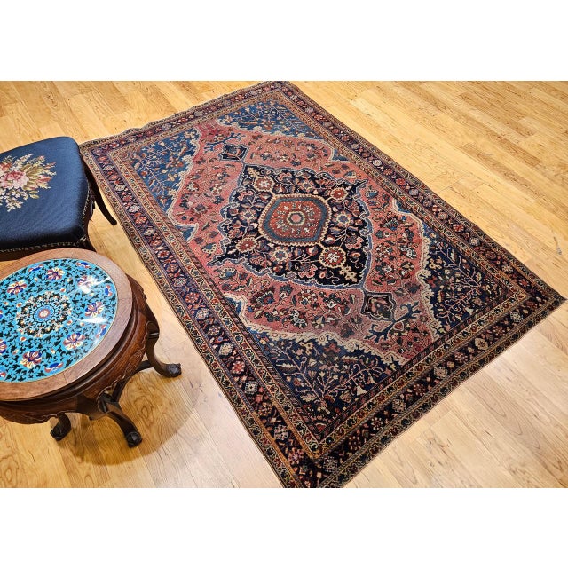 Red Vintage Farahan Sarouk Rug, Hand-Knotted Wool, Floral Pattern, Rust Red & Blue, 5x7 For Sale - Image 8 of 17