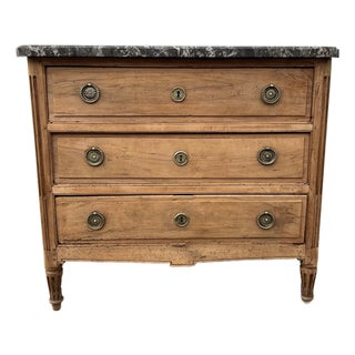 French 18th Century Louis XVI Marble Top Bleached Walnut Commode For Sale