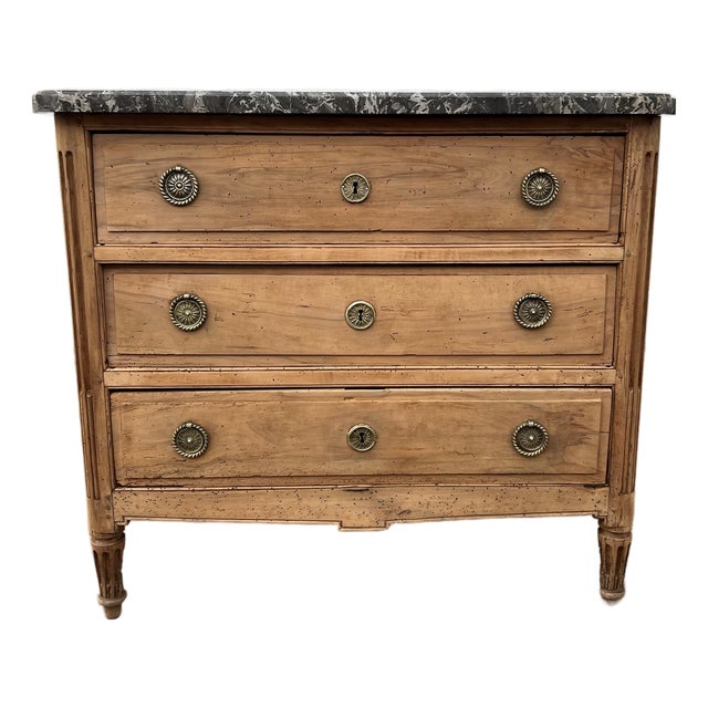 French 18th Century Louis XVI Marble Top Bleached Walnut Commode For Sale