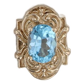 1.60ct Blue Topaz Slide Bracelet Charm 14k Yellow Gold Vintage Richard Klein For Sale