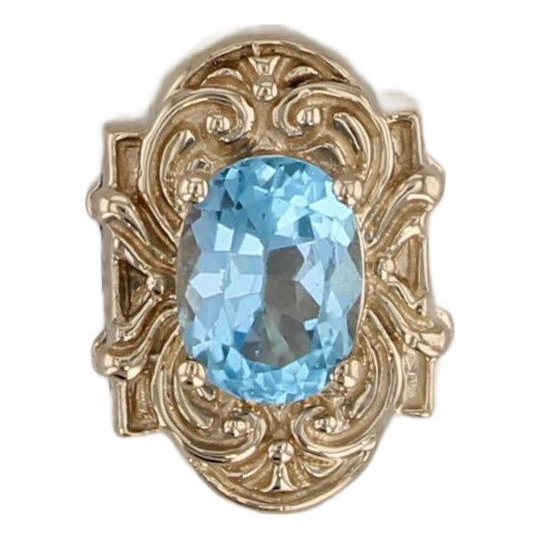 1.60ct Blue Topaz Slide Bracelet Charm 14k Yellow Gold Vintage Richard Klein For Sale