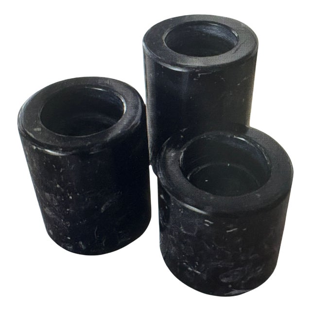 Vintage Candleholders in Black Marquinia Marble, Set of 3 For Sale