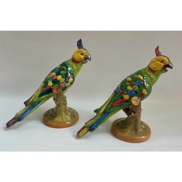 Green Large Italian Exotic Parrot Bird Figurines - a Pair For Sale - Image 8 of 8