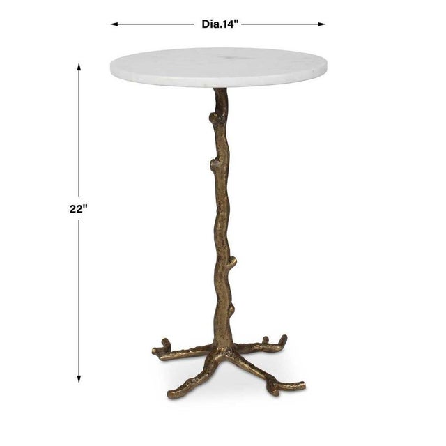 Branching out accent table features bronze branch growing upward to support a luxurious Banswara 14" white marble top. Due...