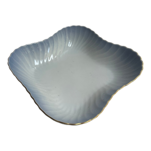 Vintage 1980s Norwegian Porsgrund Maud Bla Collection Serving Bowl With Blue Gradient, Ribbed Texture, Gold Trim