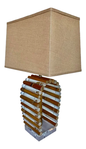 Mid Century Modern Palm Regency Lucite & Bamboo Table Lamp by Ritts Co.