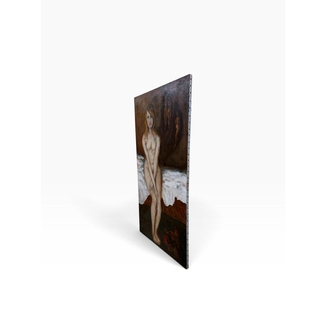 Mid-Century Modern Large Mid-Century Modern Surrealist Naked Female Figure Oil Painting on Canvas – 27x50 For Sale - Image 3 of 9