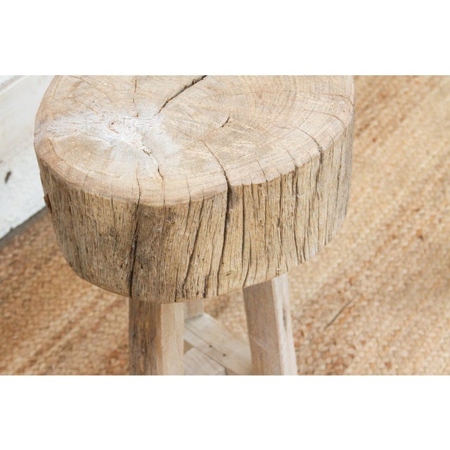 Rustic Sun Bleached Log Wood Pedestal Table For Sale - Image 3 of 6