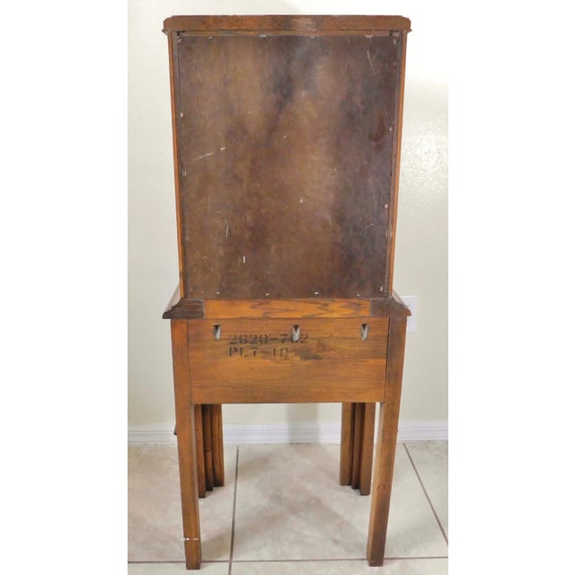 Small Vintage Mid Century Campaign Oak Wood Cabinet For Sale - Image 11 of 12