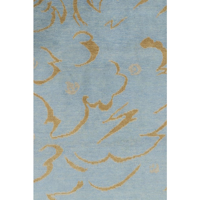 Art Deco Rug & Kilim’s French Art Deco Style Rug in Blue With Gold Geometric Patterns For Sale - Image 3 of 7