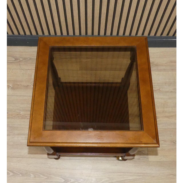 Vintage Square Bedside Tables in Wood and Glass on Wheels, 1960s-1970s, Set of 2 For Sale - Image 4 of 11