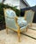 French Louis XV Style Blue-Green Bergere Wing Chair Set of 2 With Gold Leaf Details For Sale - Image 9 of 10