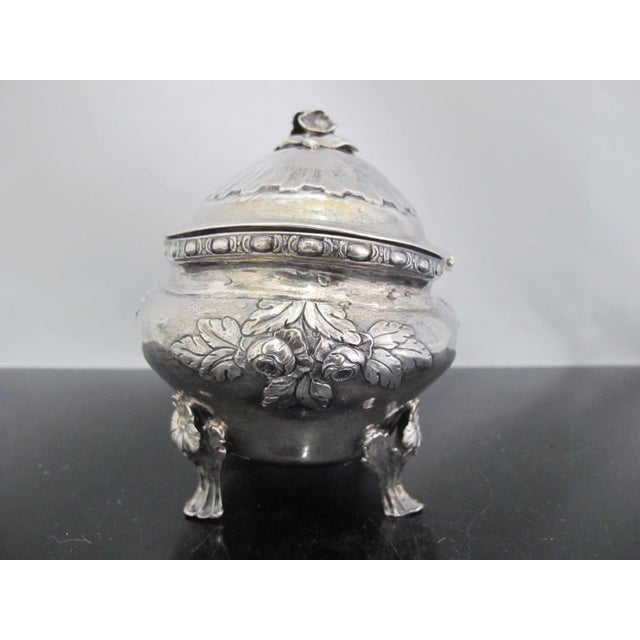 Silver Swedish Rococo Style Sterling Silver Floral Sugar Box Casket With Hinged Lid For Sale - Image 8 of 12