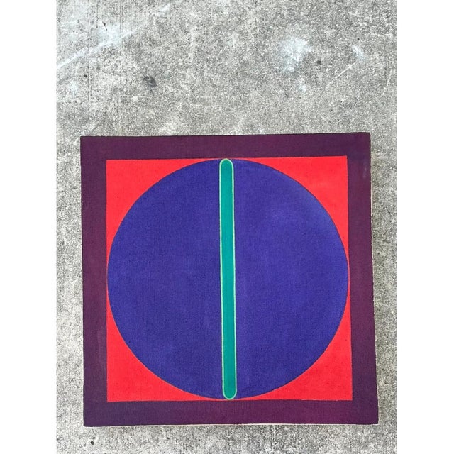 Wood Vintage Geometric Abstract Painting on Canvas For Sale - Image 7 of 12