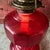 Metal Vintage Red Glass Oil Lamp With Clear Chimney & Brass Wick Holder For Sale - Image 7 of 15