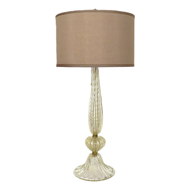 Italian Gold Murano Glass Table Lamp With Controlled Bubble Mid Century Modern For Sale