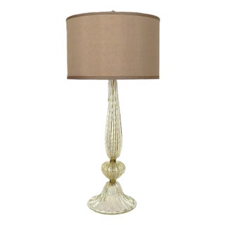Mid 20th Century Italian Barovier & Toso Gold Murano Glass Table Lamp With Controlled Bubble For Sale