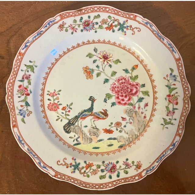 Antique 18th Century Chinese Export Famille Rose Porcelain Plates in the Twin Peacock and Peony Pattern - A Pair For Sale In New York - Image 6 of 12