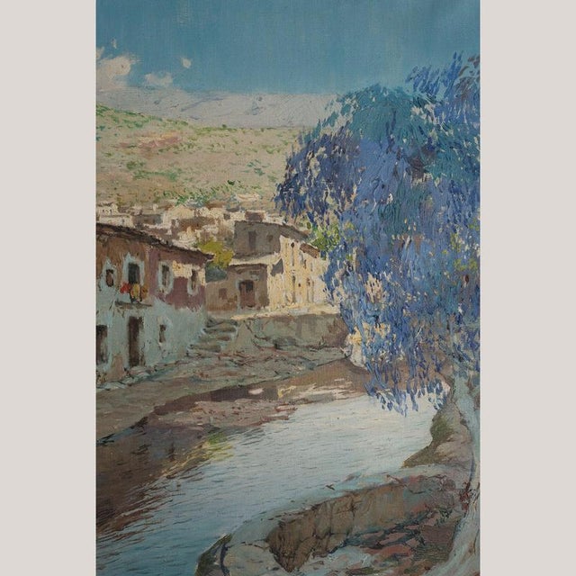 1950s Francisco Payà Sanchís, Mediterranean Riverside Village Landscape, Oil Painting For Sale - Image 5 of 8