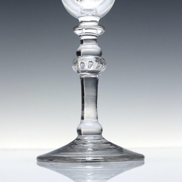 Glass Antique Engraved Light Baluster Wine Glass, 1750 For Sale - Image 7 of 10