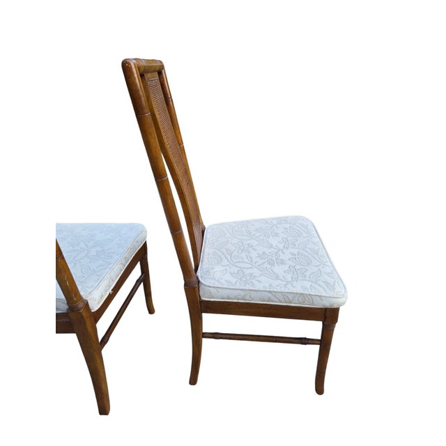 Thomasville Vintage Faux Bamboo Cane High Back Dining Chairs Regency Pair For Sale - Image 11 of 17