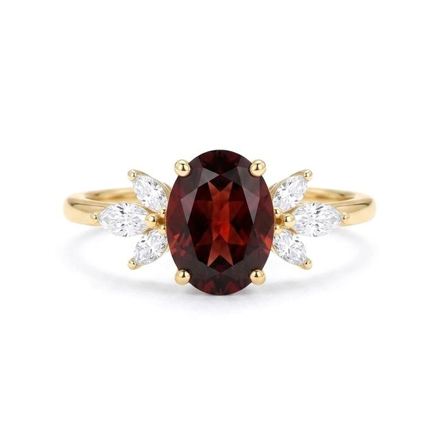 Contemporary Red Garent Cluster Style Engagement Ring - 925 Silver Handmade Ring Us 7 (All Sizes Available) For Sale - Image 3 of 4