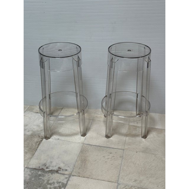Philippe Starck for Kartell Charles Ghost Counter Stools, Pair For Sale - Image 9 of 12