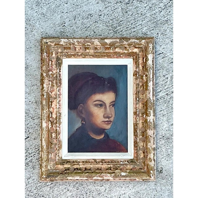 Late 20th Century Vintage Framed Portrait Oil on Canvas For Sale - Image 5 of 12