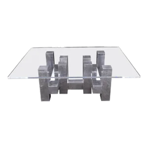 Cityscape Aluminum Base Lucite Rectangle Top Rounded Corners Coffee Table