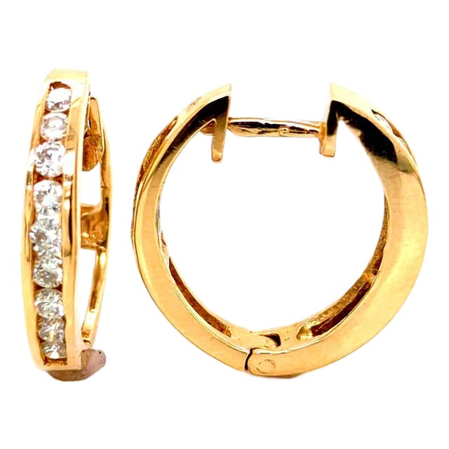 Elegant 14k Yellow Gold Diamond Hoops - 0.45ctw Round Brilliant Cut, Pair For Sale